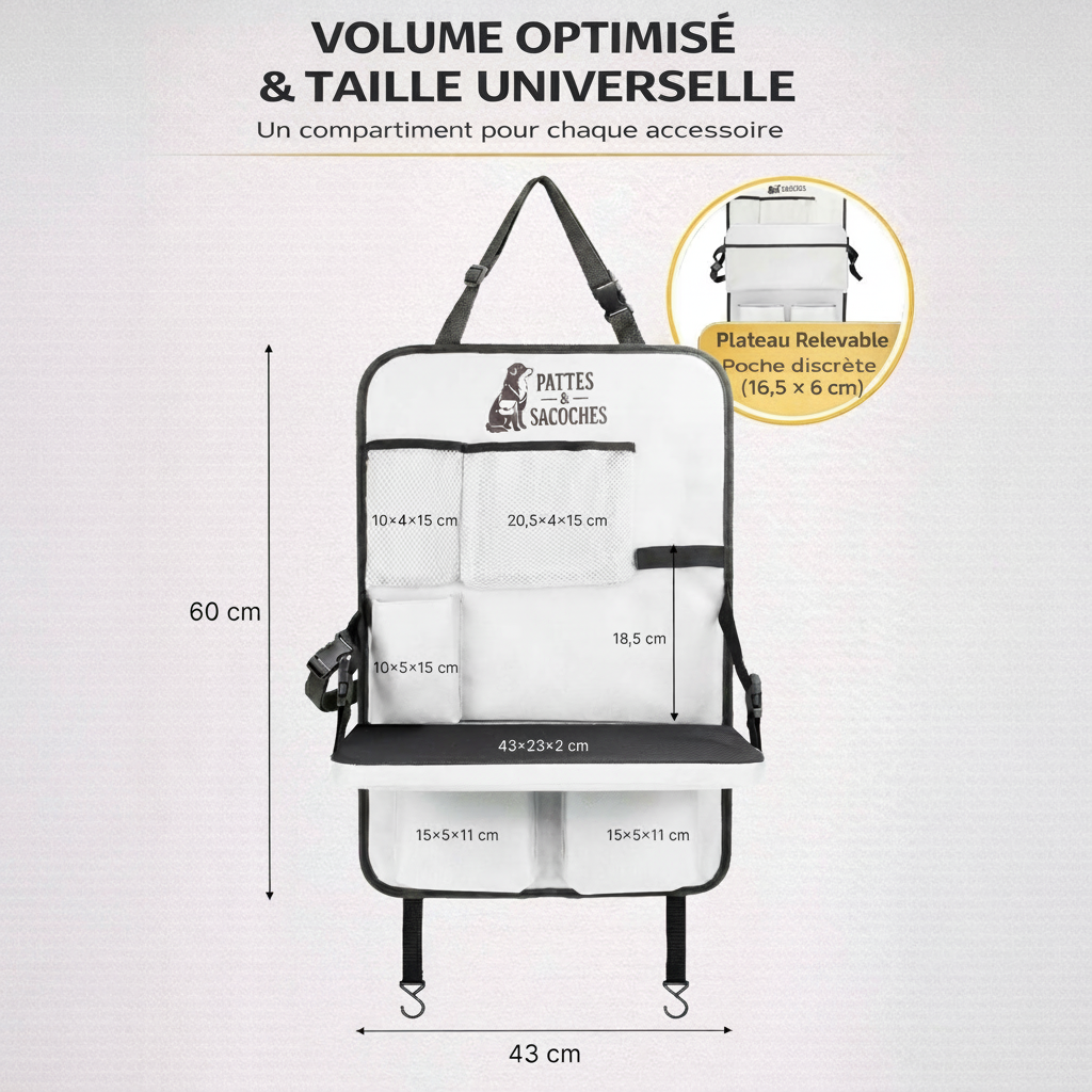 Organisateur de voiture pour chien – Plateau relevable, antidérapant et waterproof