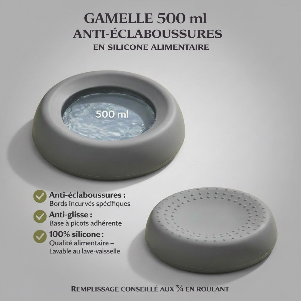 Gamelle anti-débordement pour chien – Silicone alimentaire – 500 ml – Ø 16 cm