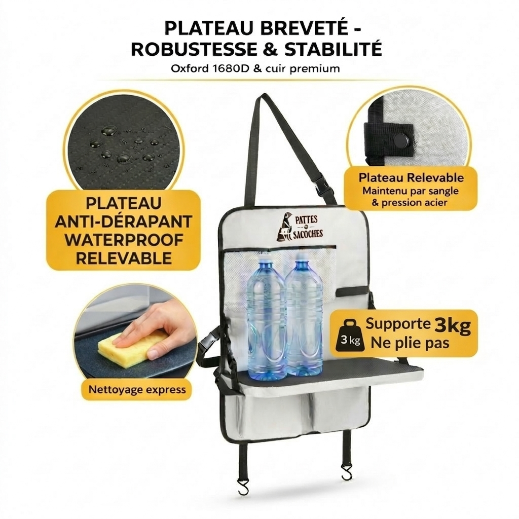 Organisateur de voiture pour chien – Plateau relevable, antidérapant et waterproof