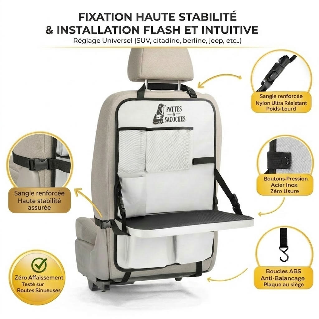 Organisateur de voiture pour chien – Plateau relevable, antidérapant et waterproof